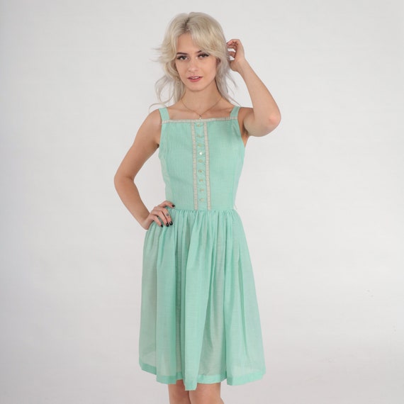 60s Sundress Mint Green Mini Dress Retro Day Dres… - image 3