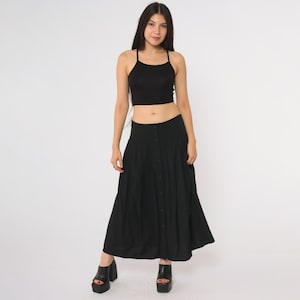 90er Schwarzer Rock Gothic Midi Knopfleiste Vintage Dark Academia Büro Kleidung Whimsigoth Witchy Ästhetik Hoch taillierte Romantik Medium M 8
