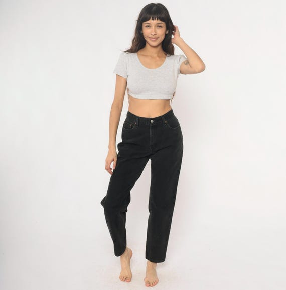 Levis 550 Black Jeans Y2K High Waisted Relaxed Straight Leg Faded Denim Vintage Classic Streetwear Soft Grunge Goth Alternative Indie Medium