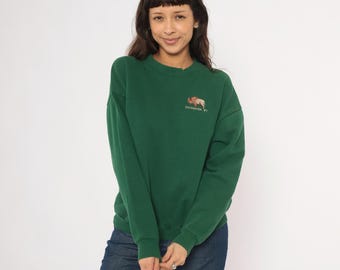 90s Bison Embroidered Sweatshirt Forest Green Lee Pullover Wyoming Buffalo Western Hunter Emerald Unisex Collegiate Nature Vintage Large L