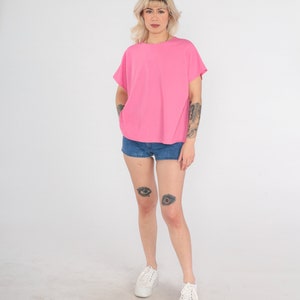 90s Pink Shirt Ribbed Polyester Tshirt Plain T Shirt 1990s Top Retro Tee Vintage Basic Normcore Bubblegum Pink Extra Large xl image 3