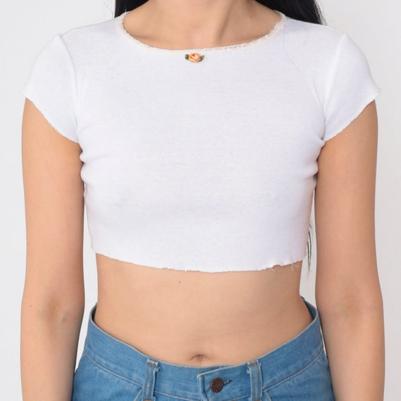 White Crop Top 90s All That Jazz Baby Tee Rosette… - image 7