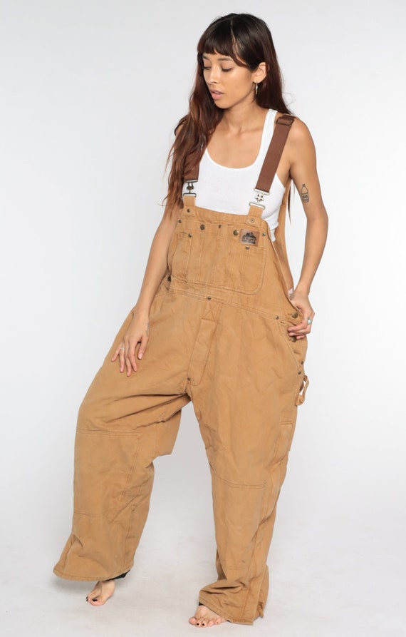 Insulated Overalls 90s Workwear Coveralls Pants QUILTED Dungarees Old Mill Brown Utilitarian Pants Work Wear Bib Large Men's Large