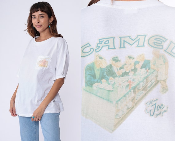 90s Camel Joe Shirt Vintage Joe's Diner Single Stitch TShirt Smoking Cigarette Shirt Smokers T Shirt 1990s Retro Tee Pocket Extra Large xl