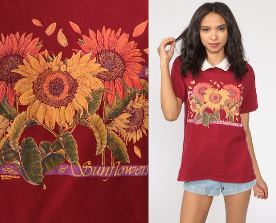 Sunflower Shirt Collared Floral T Shirt Retro TShi