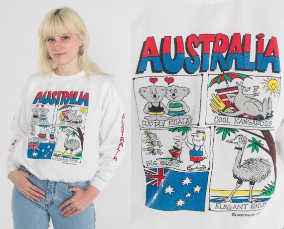 Australia Sweatshirt 90s Australian Pullover Crewneck Sweater Emu Koala Kangaroo Graphic Shirt Tourist Travel Aussie Vintage 1990s Medium M