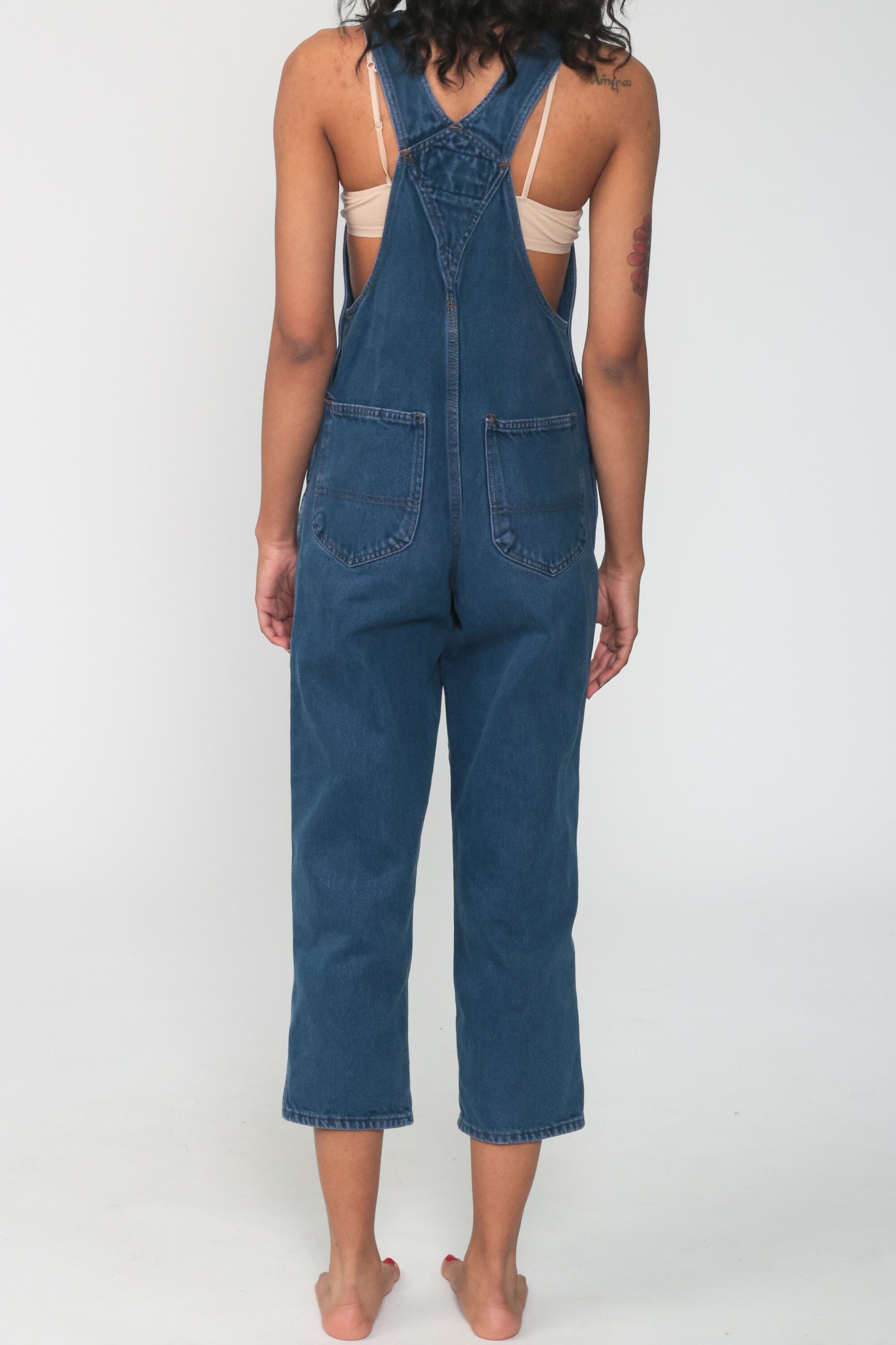 Cropped Denim Overalls Women 90s Grunge Bib Jean Capri Pants Blue Jean Suspender 1990s Jeans 