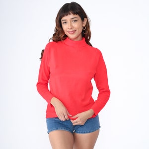 Neon Roter Pullover 70er Jahre Rollkragenpullover Leichtes Acryl Raglan Ärmel Knallroter Pullover Pullover Vintage 1970er Jahre Schlicht Massiv S
