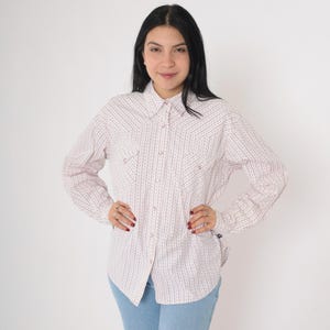 Vintage Western Shirt Y2K Pink Floral Stripe Pearl Snap Blouse Cowboy Rodeo Button Up Long Sleeve 00s Yoke Cowgirl Women&#39;s Extra Large xl