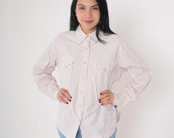 Vintage Western Shirt Y2K Pink Floral Stripe Pearl Snap Blouse Cowboy Rodeo Button Up Long Sleeve 00s Yoke Cowgirl Women's Extra Large xl
