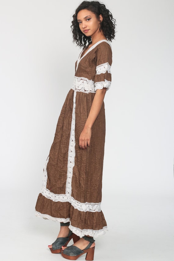 Mexican Maxi Dress Brown Bohemian 70s Mexican Wed… - image 4