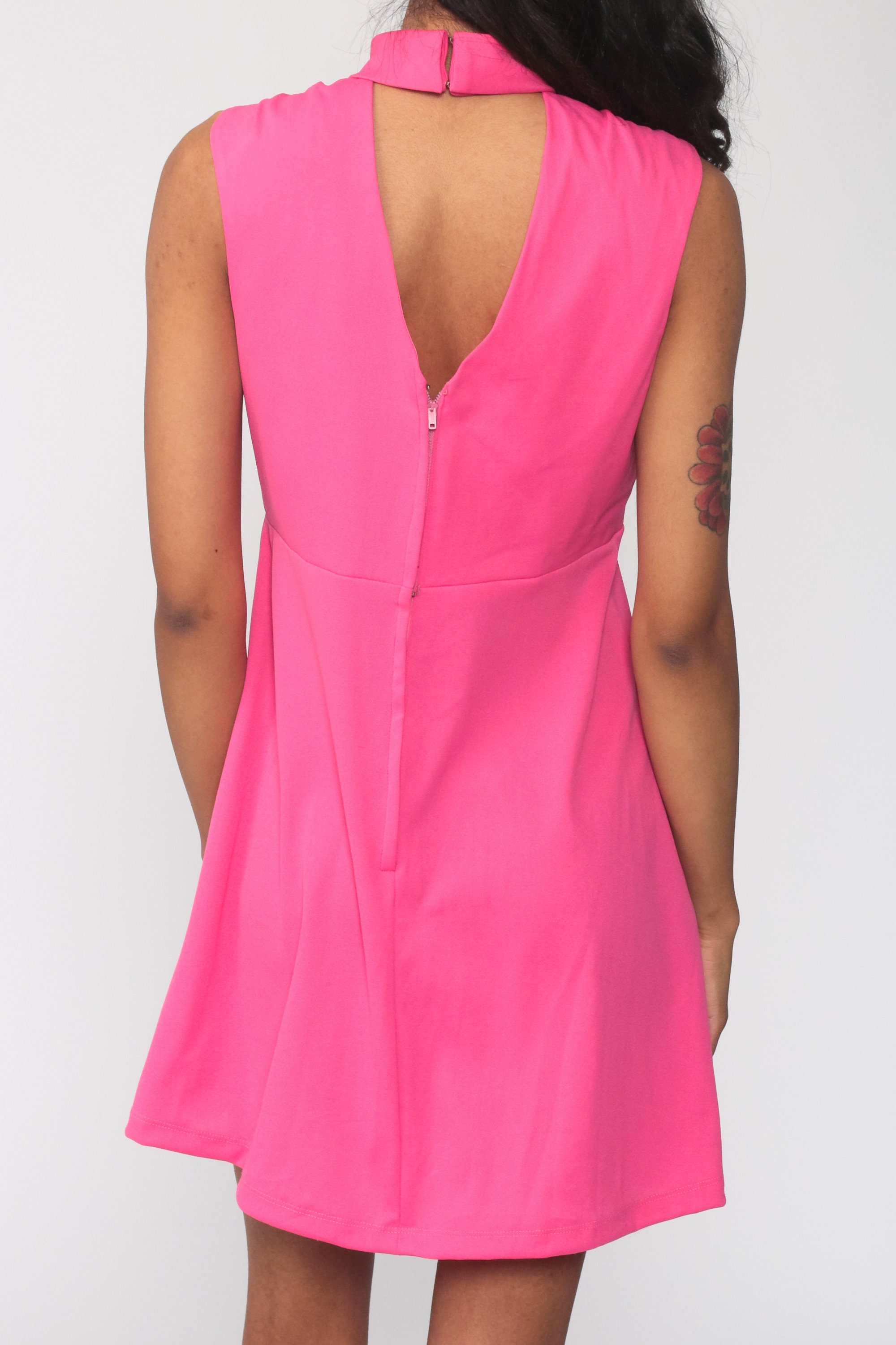 Hot Pink Babydoll Dress KEYHOLE BACK 70s Empire Waist Mod Mini Etsy