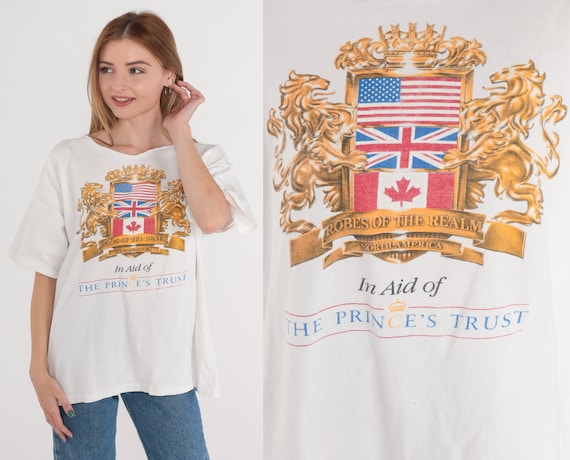 Robes of the Realm Shirt 90s Prince's Trust T-Shirt USA Canada British Flag Crest Graphic Tee North America Charity Vintage 1990s Large L