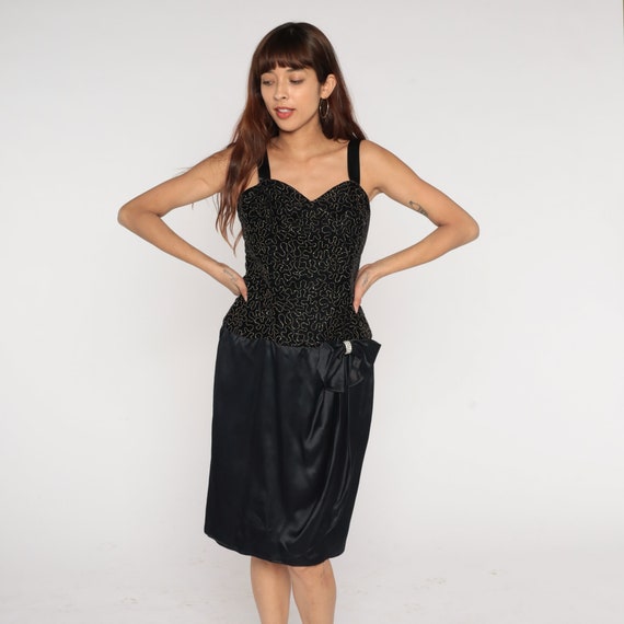 Beaded Velvet Dress 80s Party Dress Black Pencil … - image 5