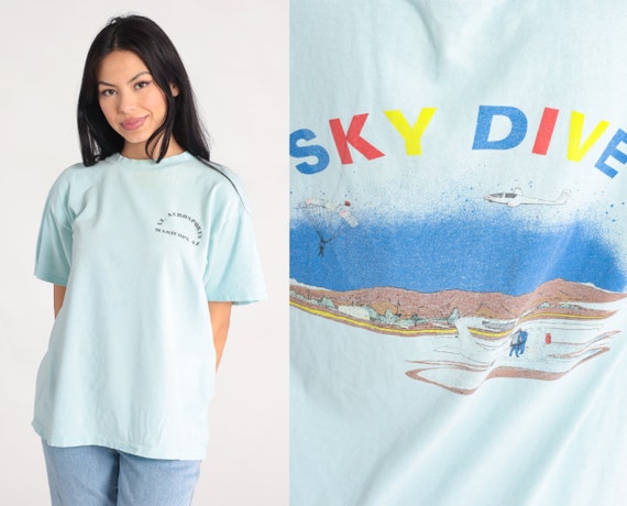 90s Skydiving Shirt Vintage Maricopa Arizona TShirt Aerosports Sky Dive Single Stitch T Shirt Extreme Sports Blue Sky Diving Large