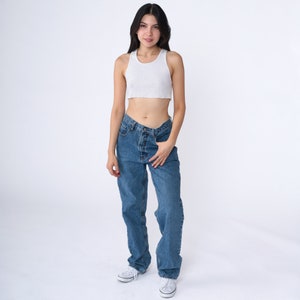 90er Armani Jeans Straight Leg Jeans High Waisted Rise Relaxed Denim Hose Boyfriend Blau Streetwear Vintage 1990s Medium 30