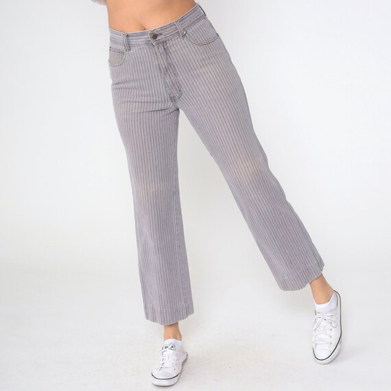 Grey Striped Jeans 80s Ankle Jeans Mid Rise Straight Leg Black Vertical Stripes Pinstripe Denim Pants Vintage 1980s Sergio Valente Medium 30