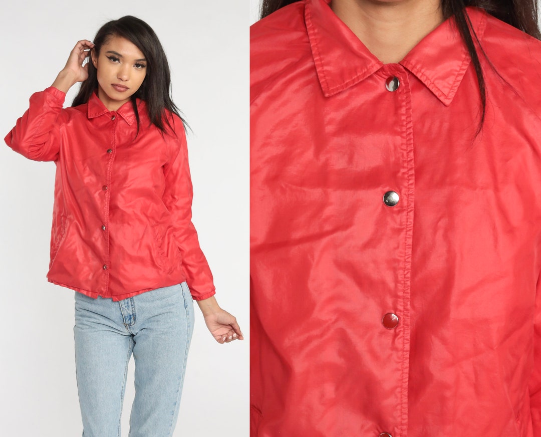 Red Nylon Jacket 80s Lightweight Shell Jacket Retro Plain Snap Etsy