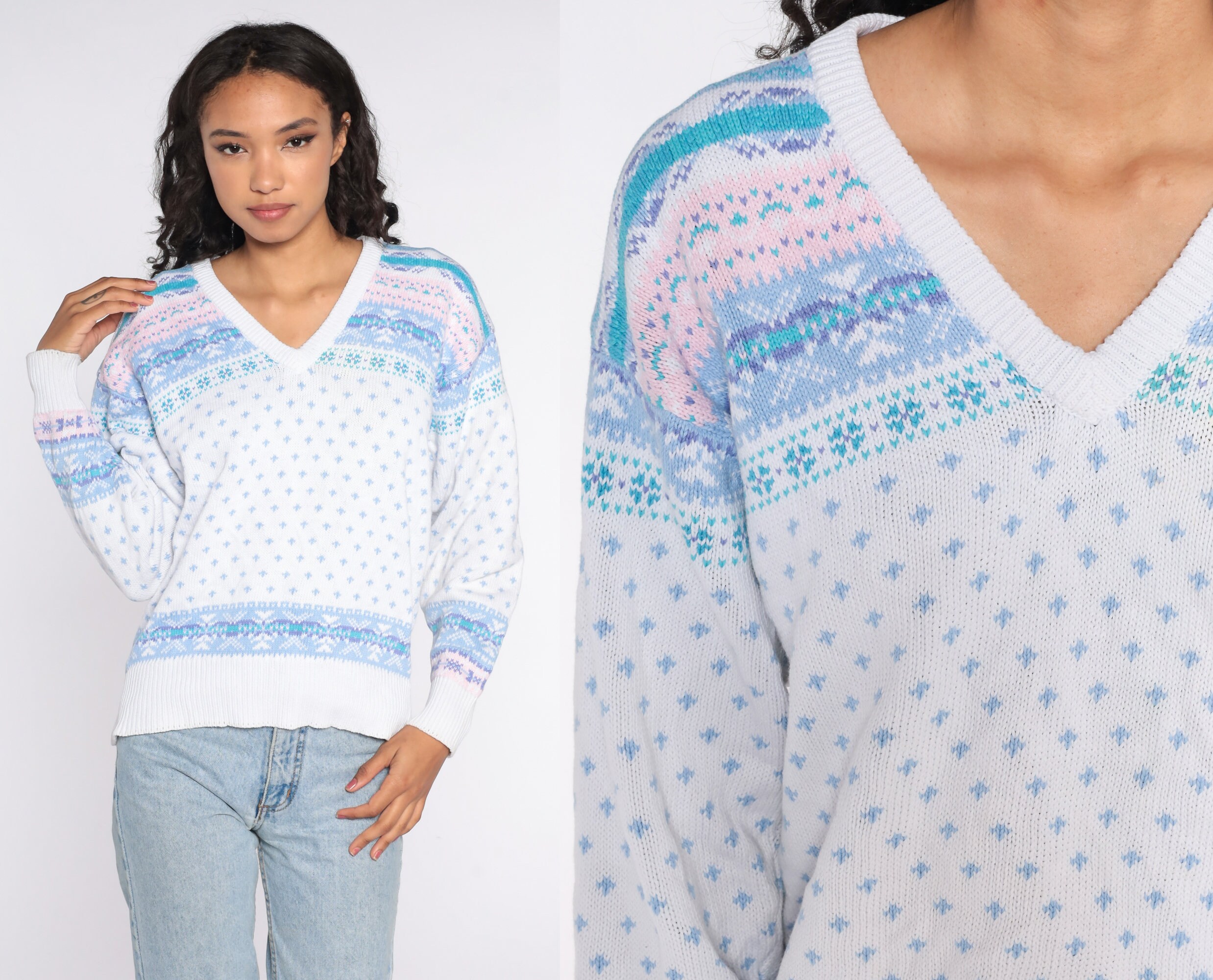 Pastel Fair Isle Sweater 80s Geometric 