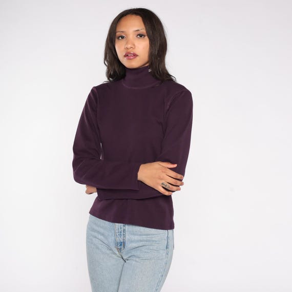Ralph Lauren Turtleneck 90s Purple Plum Long Sleeve RL Flag Logo Cotton Knit Mock Neck Preppy Classic Burgundy Eggplant Designer Medium M