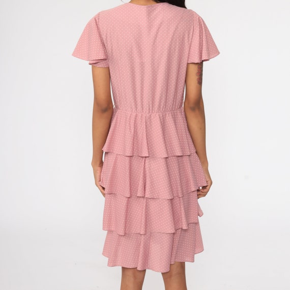 Pink Tiered Dress 70s Polka Dot Dress Boho High W… - image 6