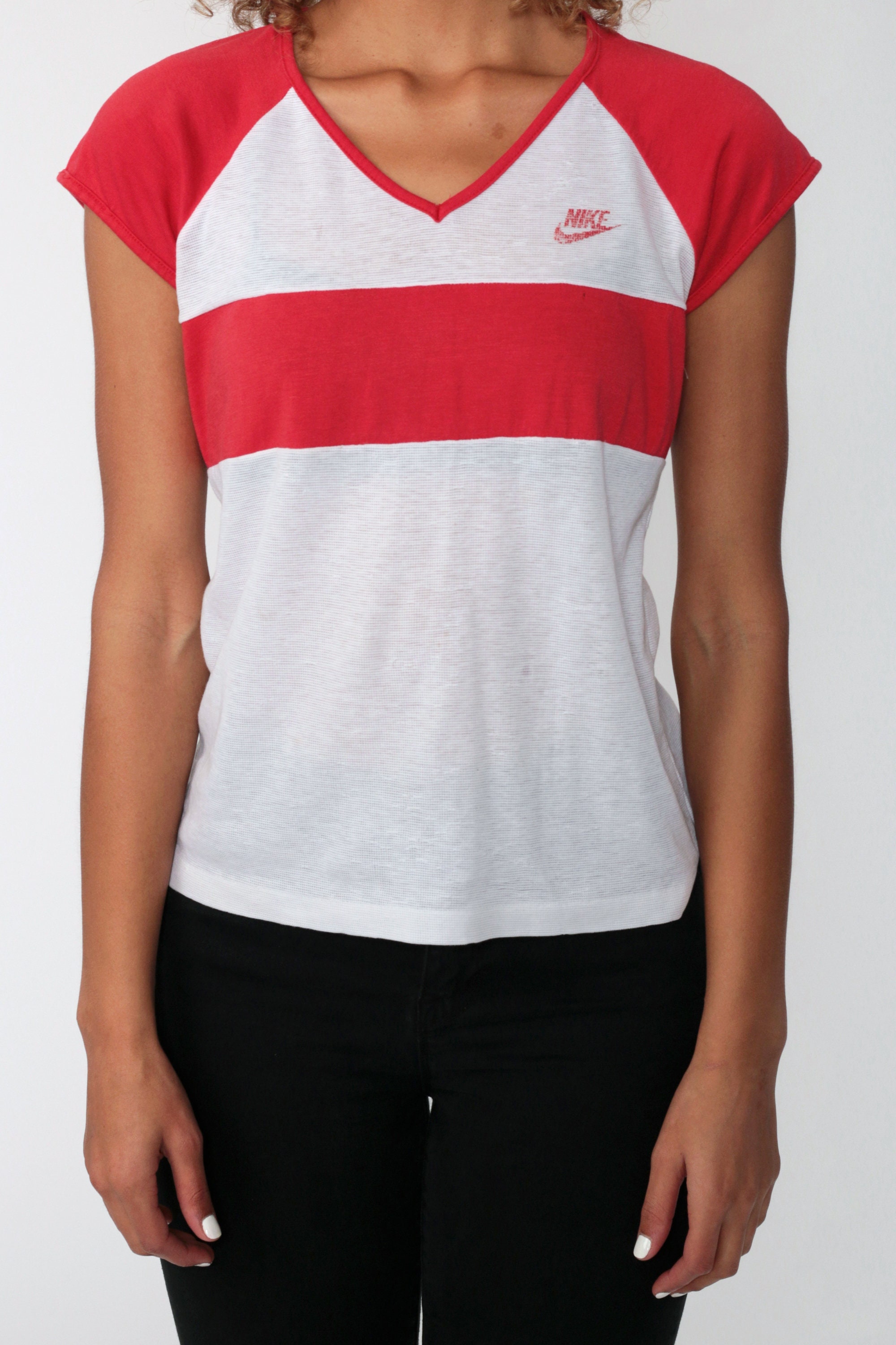 80s Nike Shirt Athletic Nike MESH Semi Sheer White Red Running Top