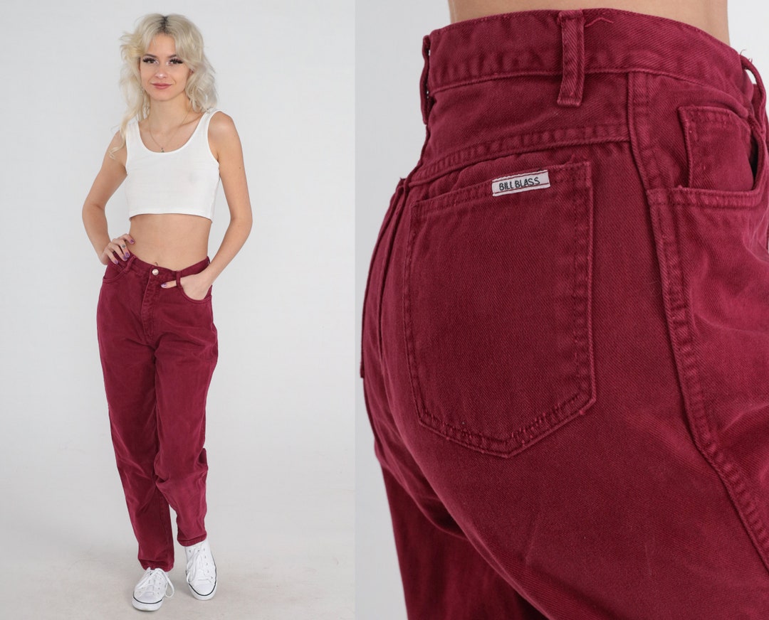 Vintage Purple Pants High Waisted Tapered Mom Jeans 90s Streetwear Paneled Trouser