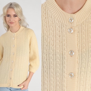 Cream Wool Cardigan 60s Knit Button up Sweater Retro Simple Neutral Jumper Sixties Basic Plain Knitwear Fall Vintage 1960s Extra Small xs
