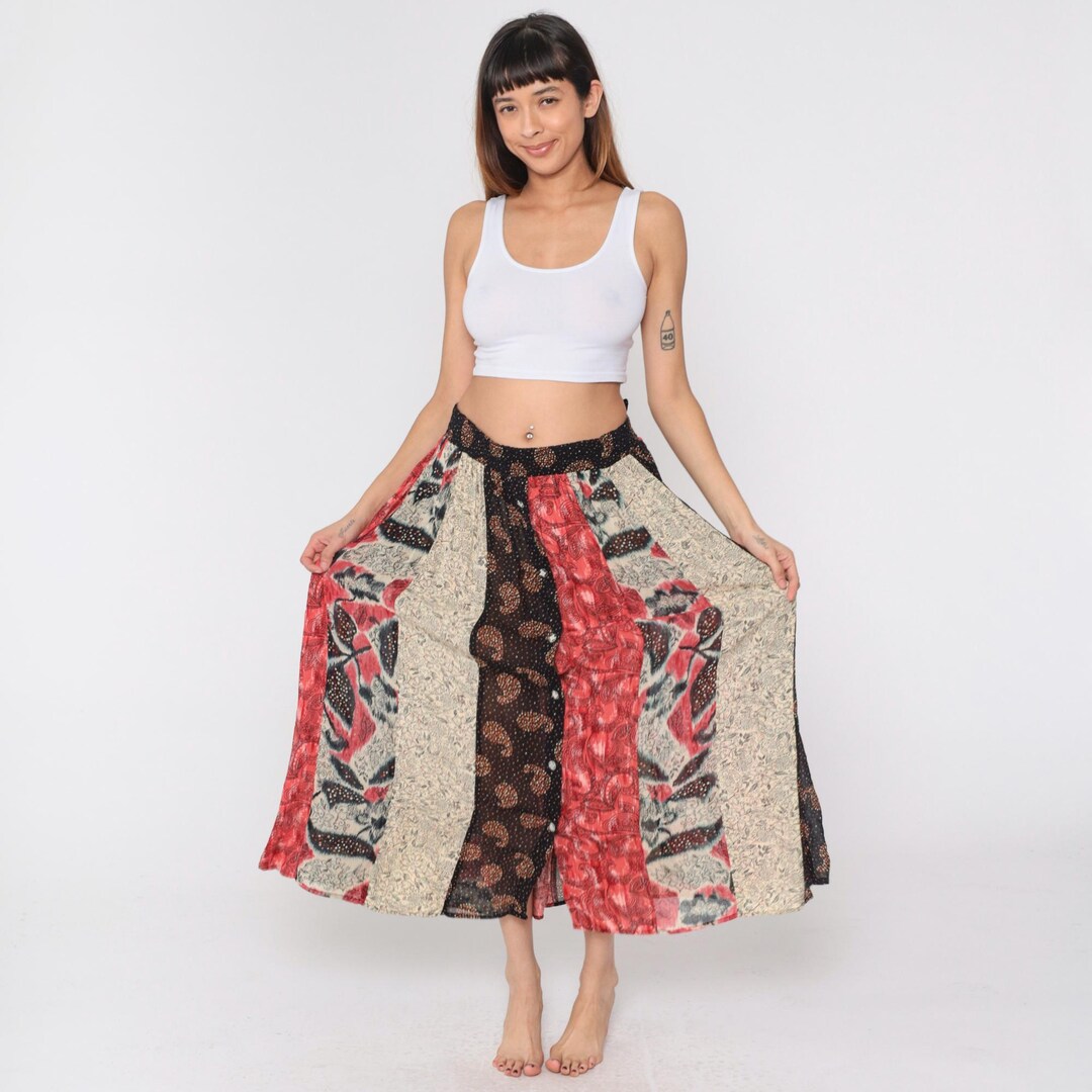 90’s Handmade Uneven Cut Sheer Hankie Skirt with Pink and Blue Flowers main image 0