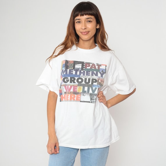 Pat Metheny Tshirt We Live Here World Tour 1995 Concert 90s White Cotton Jazz Band Vintage Music Festival Tour Dates Extra Large XL
