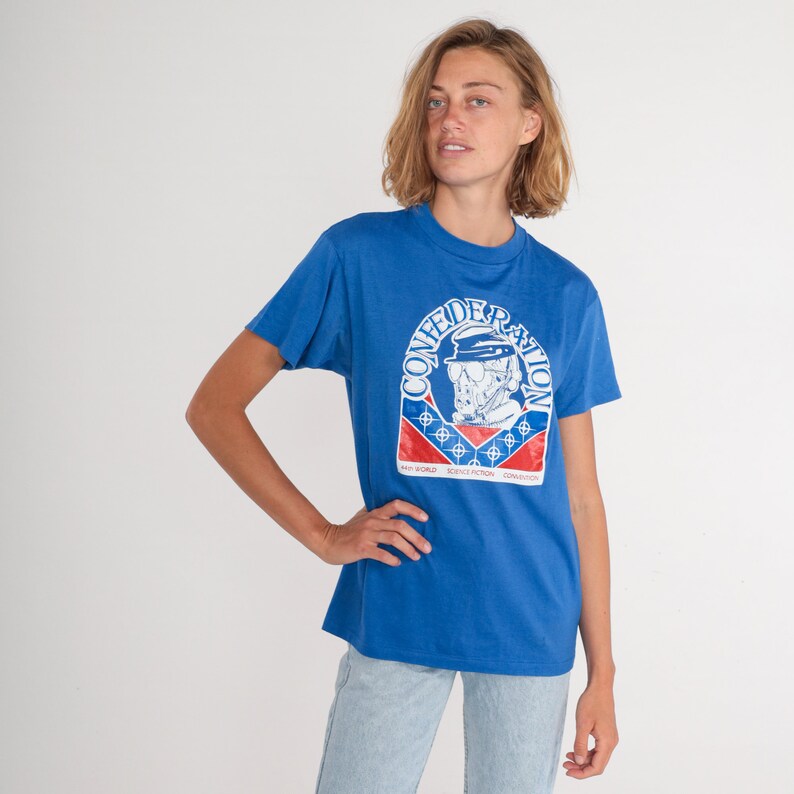 1986 Science Fiction Convention T Shirt Confederation T-Shirt 80s Sci Fi Graphic Tee Retro Atlanta Single Stitch Blue Vintage 1980s Large L image 3