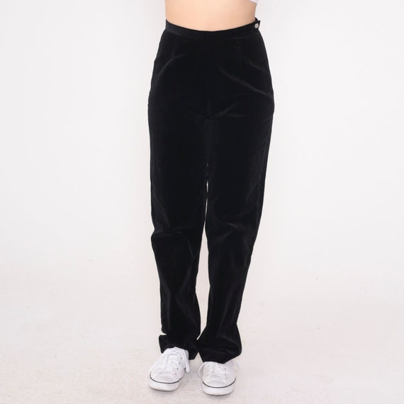 Black Velvet Trousers 90s High Waisted Pants Stra… - image 6