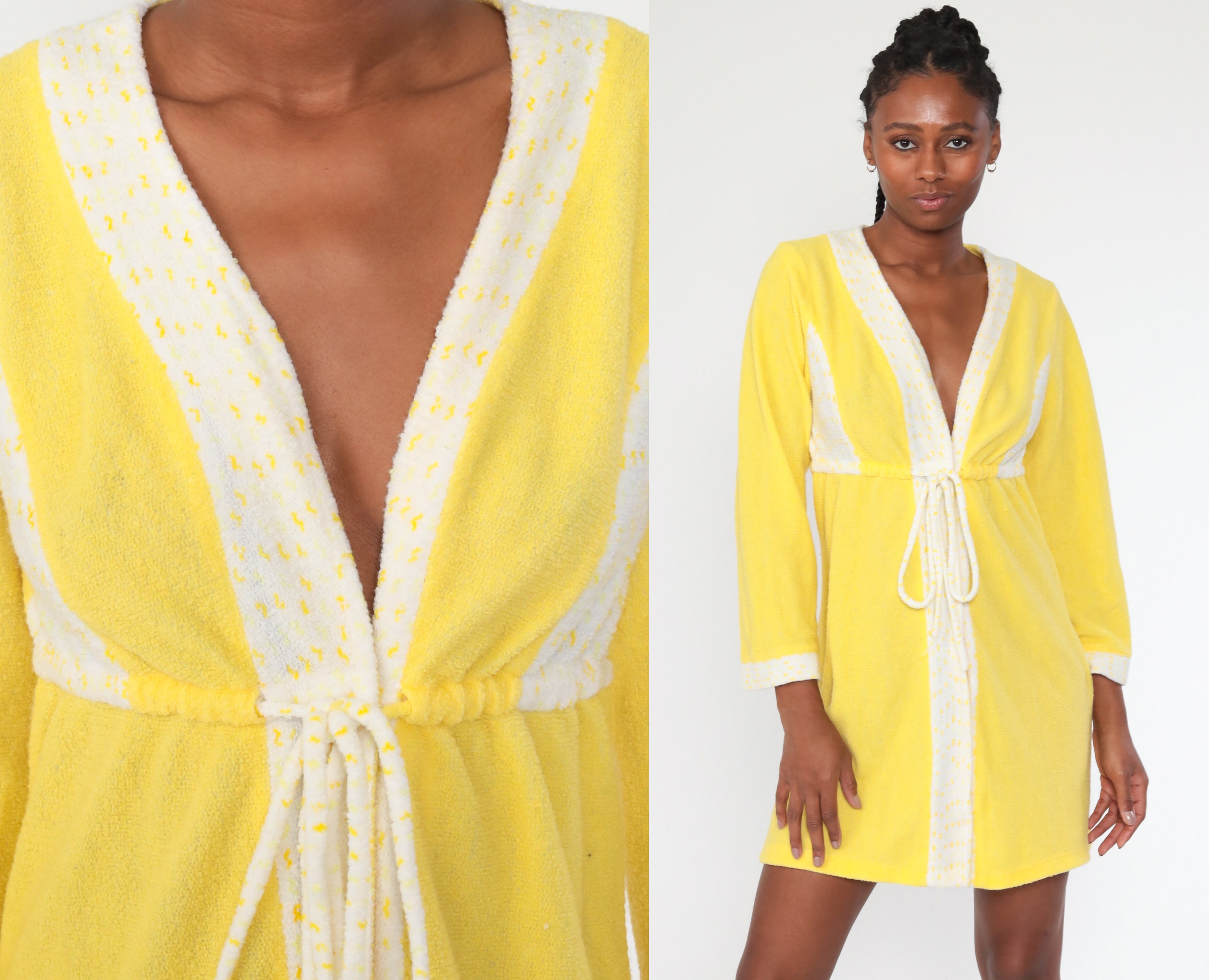 vintage dark yellow long sleeves and high collar dress