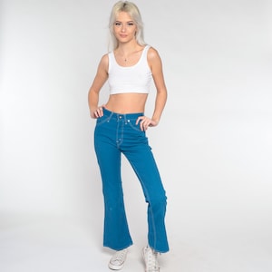Levi Flare Jeans 70s Bell Bottom Jeans Levis High Waisted Flared Blue Denim Pants Hippie Bohemian Seventies Vintage 1970s Extra Small xs