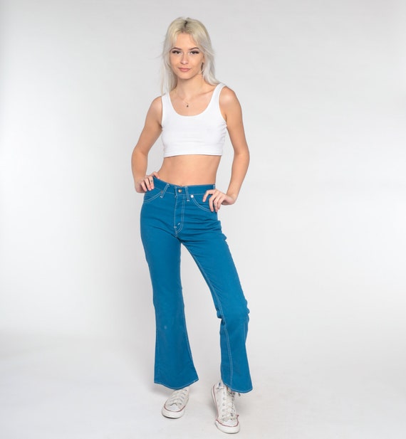 Levi Flare Jeans 70s Bell Bottom Jeans Levis High Waisted Flared Blue Denim Pants Hippie Bohemian Seventies Vintage 1970s Extra Small xs