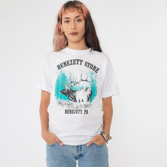 Vintage Elk Shirt 80s 90s Benezett Store Pennsylvania Animal T Shirt Graphic TShirt Retro USA Tourist Tee 1990s Fruit of the loom Small
