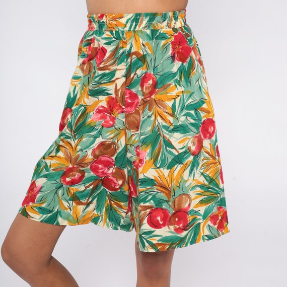 Fruit Print Shorts 90s Wide Leg Pleated Shorts High Elastic Waist Floral Bermuda Shorts Boho Summer Retro Baggy Beach Vintage 1990s Small S