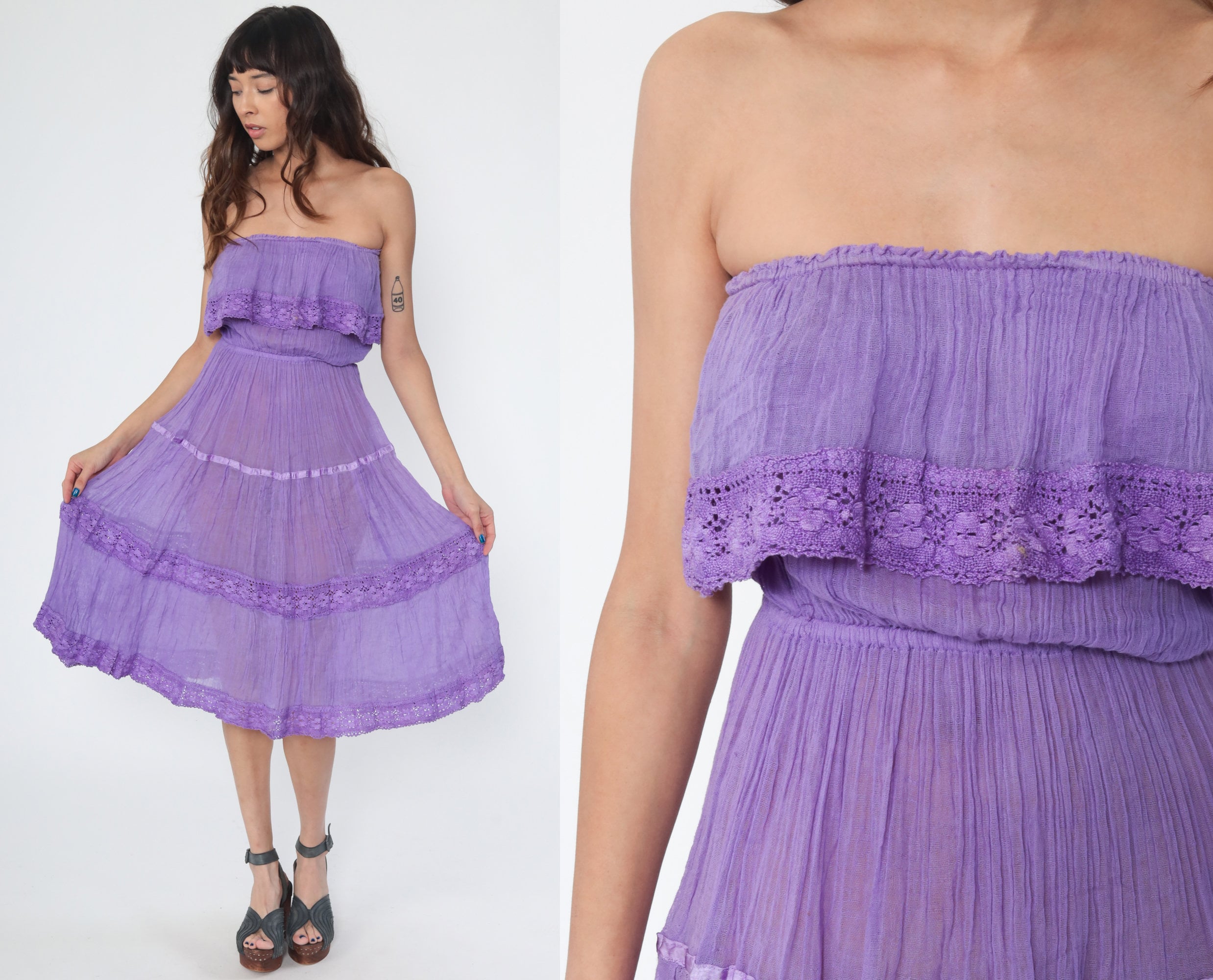 strapless mexican embroidered dress