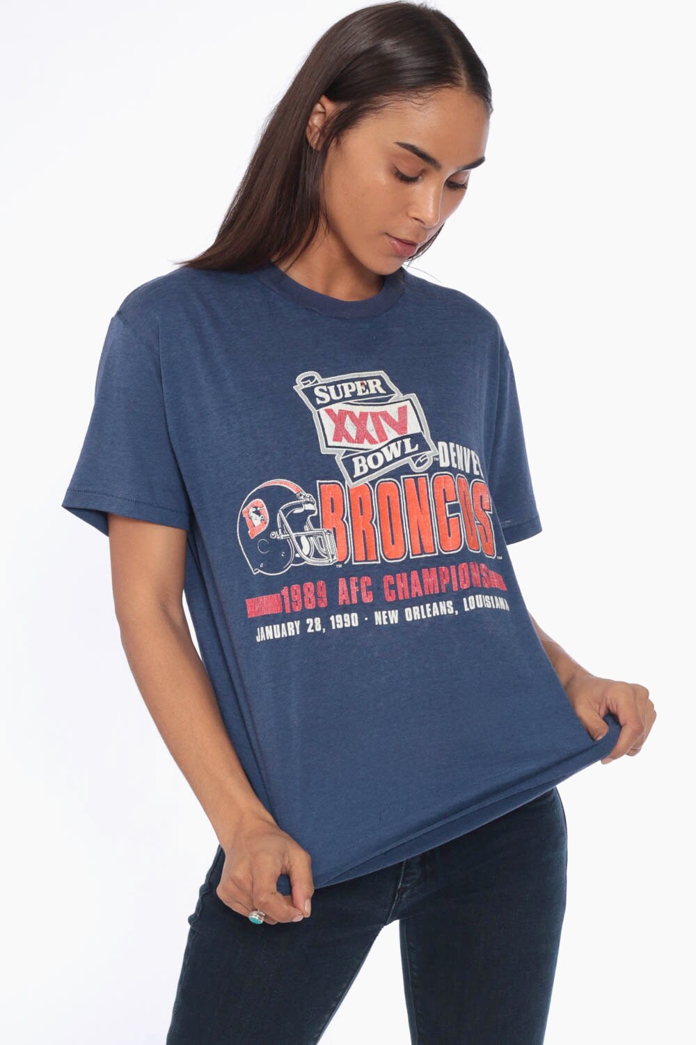 Vintage Broncos Shirts : Football Shirt 80s Denver Broncos Tshirt Nfl 1989 Champs Afc Tee Colorado Bowl Retro Sports Super Vintage