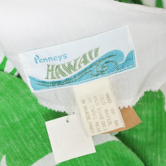 Vintage 70s Green Hawaiian Maxi Dress White Floral Pr… - Gem