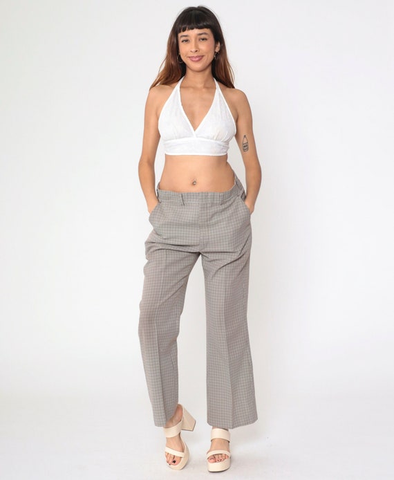 70s Flared Pants Houndstooth Checkered Bell Bottom Trousers Black Brown White Retro High Waisted Golf Pants Vintage 1970s Men's Medium Large