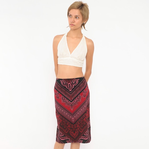 Y2K Paisley Skirt Black Red Burgundy Bandana Chevron Stripe Straight Pink Scarf Going Out 2000s Streetwear Grunge Hippie Fairy Vintage Large