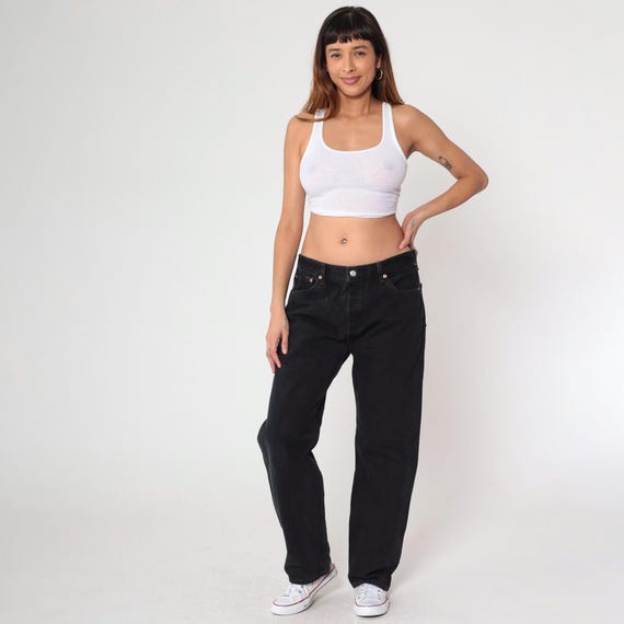 Vintage Black Levis 501 Jeans Y2k Boyfriend Jeans Mid Rise Waist Straight Leg Colored Denim Pants Levi Relaxed 00s Large 36x32