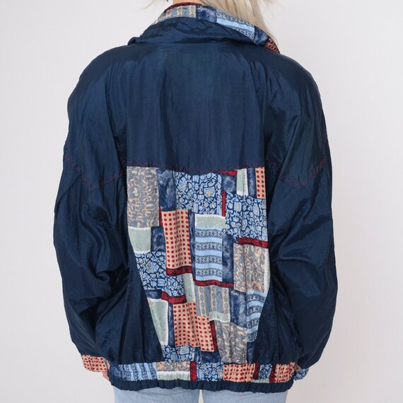 90s Patchwork Windbreaker Blue Zip Up Jacket Geom… - image 7