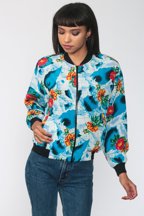 Floral Map Jacket 90s Windbreaker Jacket World Ma… - image 3