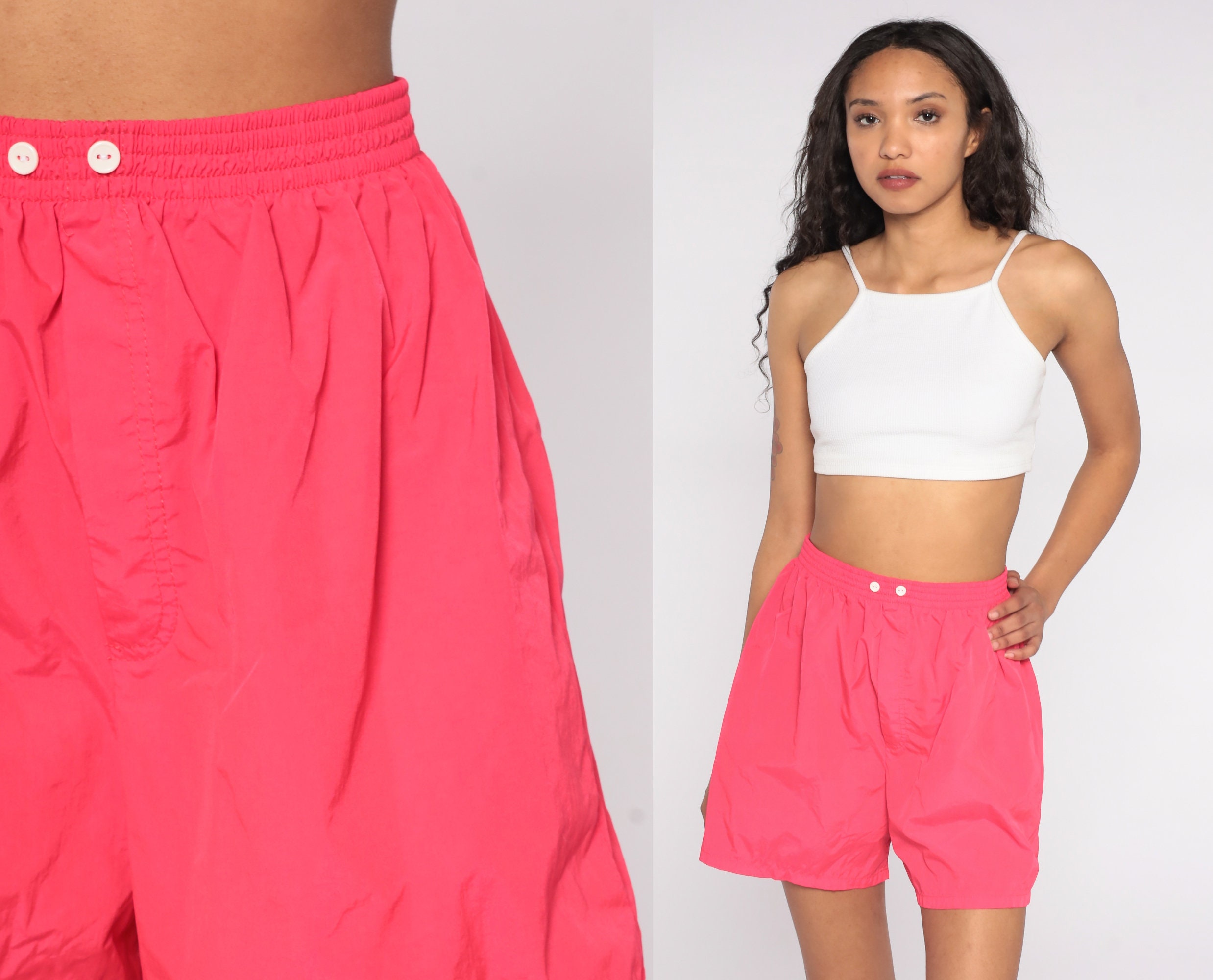 Hot Pink Shorts 80s Shorts Baggy High Waisted Retro 90s Nylon