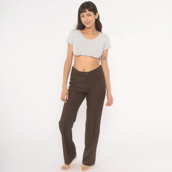 70s Wrangler Trousers Brown Straight Leg Pants Chocolate Western Five Pocket High Waist Mocha Slacks Vintage Hippie Bohemian 32 x 32