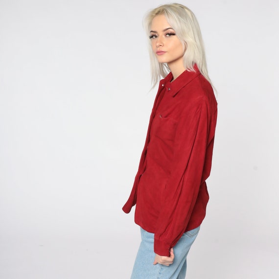 Red Suede Jacket LEATHER Jacket 80s Suede Shirt J… - image 6