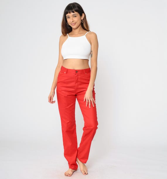 80s Red Levi's Trousers High Waist Pants Levi Strauss Slim Straight Leg Trousers Vintage 1980s Workwear Medium