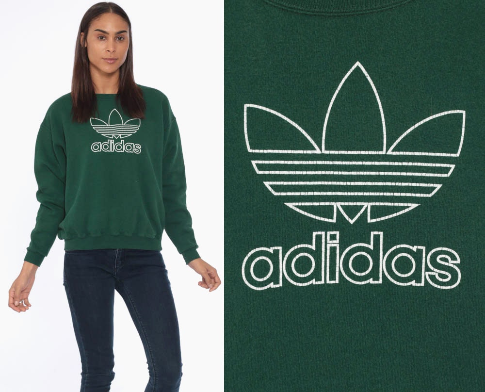 90s ADIDAS Sweatshirt -- 1990s Shirt Green 90s Streetwear Vintage Adidas Trefoil Pullover Sportswear Women Medium